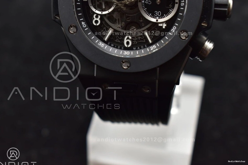 Full Best Big A on Bang Black Edition Hublot Skeleton BestValue 1:1 Black Strap 893 ZF Rubber Dial Unico 1117